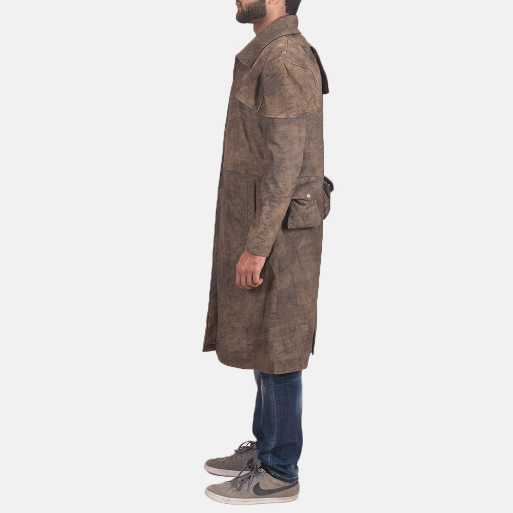 Mens Classic Brown Leather Duster